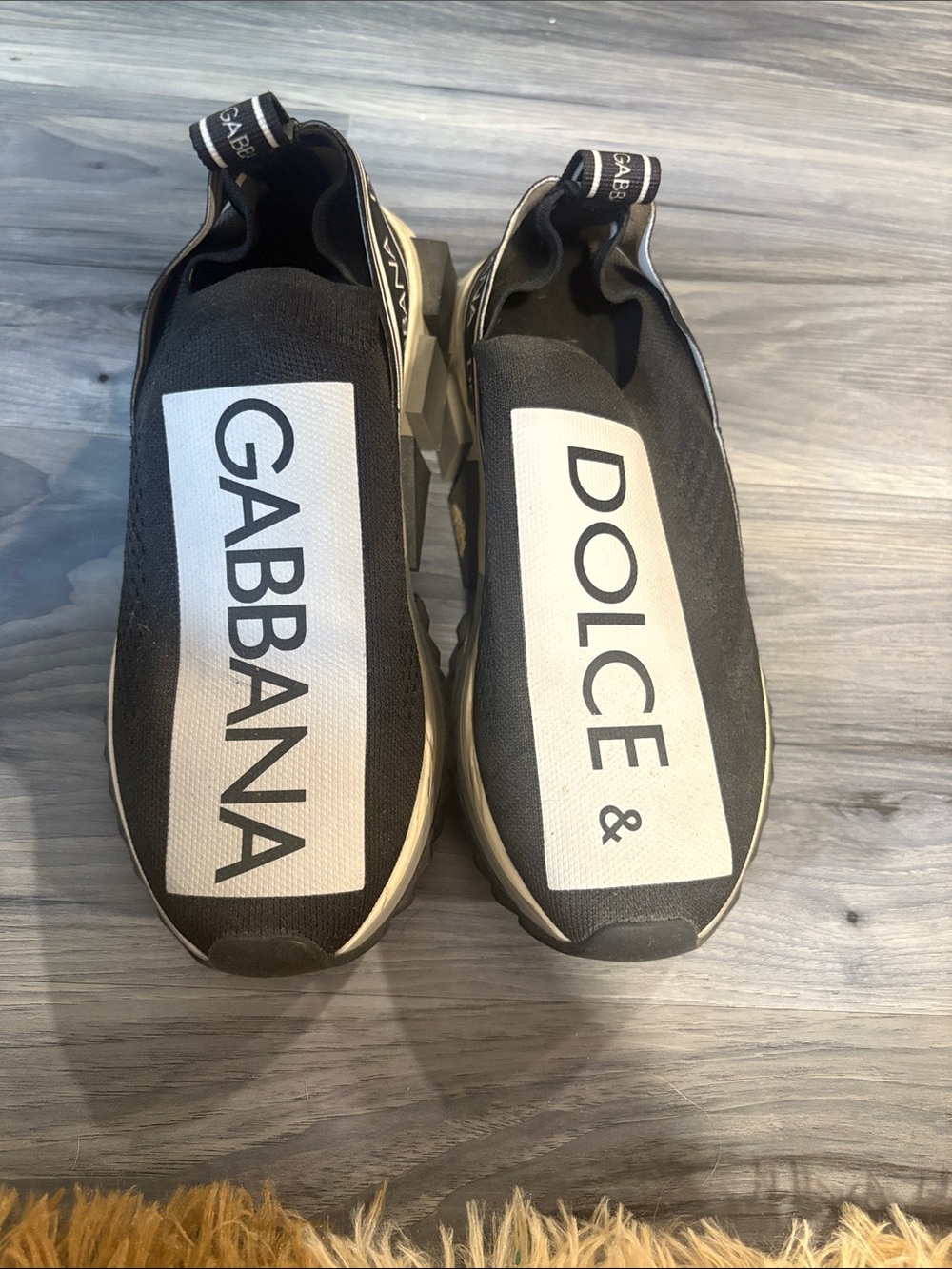Dolce & Gabbana Black and White Logo Slip-On Sneakers